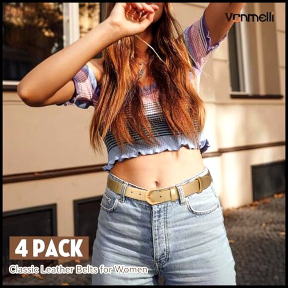 Thin Leather Skinny Belts Set Gold Buckle Elegant Minimal Chic Waist Accent main image 7